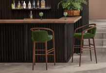 wooden barstools near a