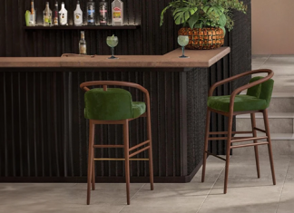 wooden barstools near a